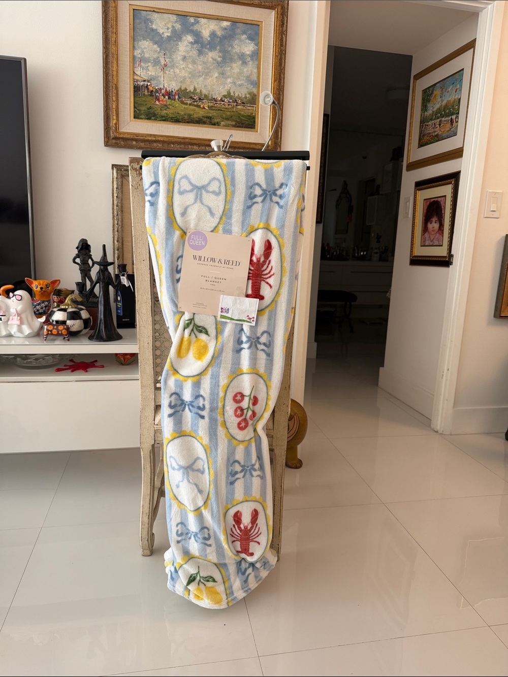 Willow & Reed White/Blue/Yellow Coastal Print/Lemons/Stripes/Bows Throw Blanket